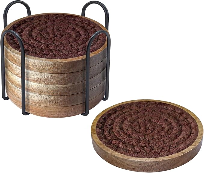 6 Pack Absorbent Coasters, 4.3 inches Cork for Coffee Tables, Wooden Drink Coasters for Kitchen, Farmhouse, Bar, and Office