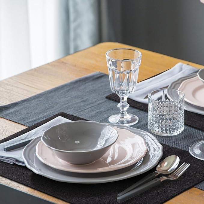 homing Cotton Linen Placemats Set of 6, Cloth Washable Farmhouse Dining Table Mats for Indoors & Outdoors, Easy to Clean, Black, 13 x 19 Inch