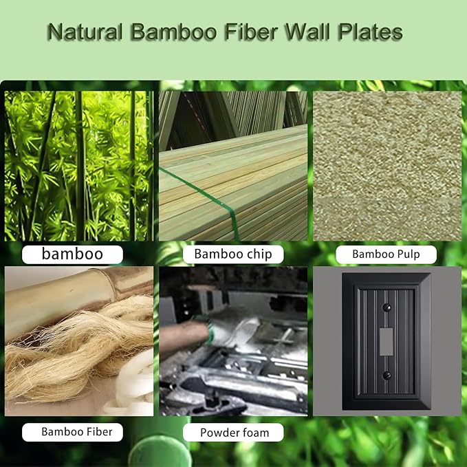 Beadboard Outlet Covers Wall Plates, Bamboo Fiber Light Switch Covers, Natural Material Electric Receptacle Decorative Switch Plate Outlet Cover Matte Black (1 Gang Toggle 4 Pack)