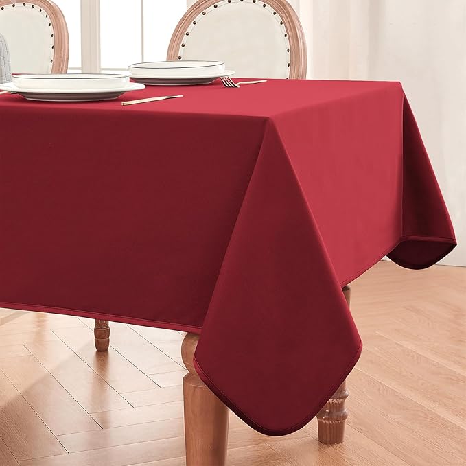 BALCONY & FALCON Rectangle Tablecloth Waterproof Table Cover Peach-Skin Fabric and Satin Double-Sided Usable Table Cloth for Wedding, Party, Restaurant, Hotel and Dining (Red 55x95)