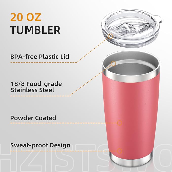 20 oz Tumbler Bulk with Lid Stainless Steel Insulated Tumblers Double Wall Vacuum Coffee Mug Powder Coated Tumbler Cups for Cold and Hot Drinks, Tropical Pink, 6 pack