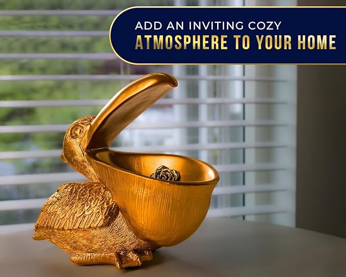 Comfify Pelican Decorative Bowl – Cast Resin Sculpture with Open Dish Design for Snacks, Candies, Keys, or Jewelry – 20 oz Holder with Elegant Golden Finish – Ornamental Accent Piece