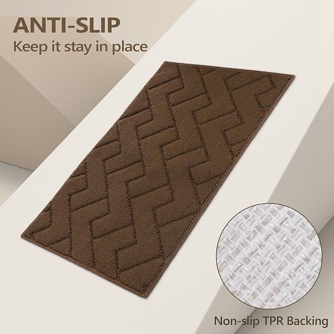 hicorfe Kitchen Rugs and Mats Sets,2 Pieces Polypropylene Non-Slip Super Absorbent Rug,Soft Comfort Floor Mat,Machine Wash for Kitchen,Hallway,Office,Sink,Laundry(20" x 32"+20" x 59",Dark Brown