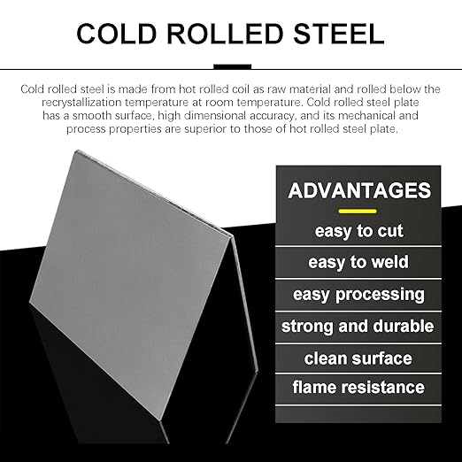 TEN-HIGH 2 Pack 24 Gauge Mild Steel Sheet Metal Plate 8 x 12 Inch Cold Rolled Steel Plate for Professional Industrial Use and DIY Projects - Smooth Surface, Easy to Form and Weld