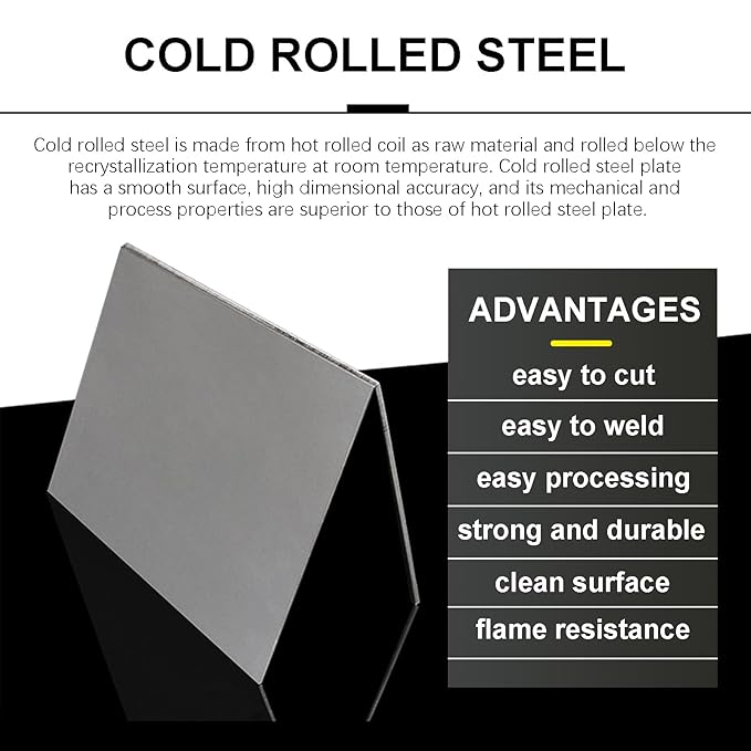 TEN-HIGH 2 Pack 22 Gauge Mild Steel Sheet Metal Plate 8 x 12 Inch Cold Rolled Steel Plate for Professional Industrial Use and DIY Projects - Smooth Surface, Easy to Form and Weld