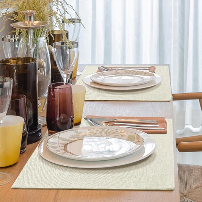 homing Cotton Linen Placemats Set of 8, Cloth Washable Farmhouse Dining Table Mats for Indoors & Outdoors, Easy to Clean, Cream, 13 x 19 Inch