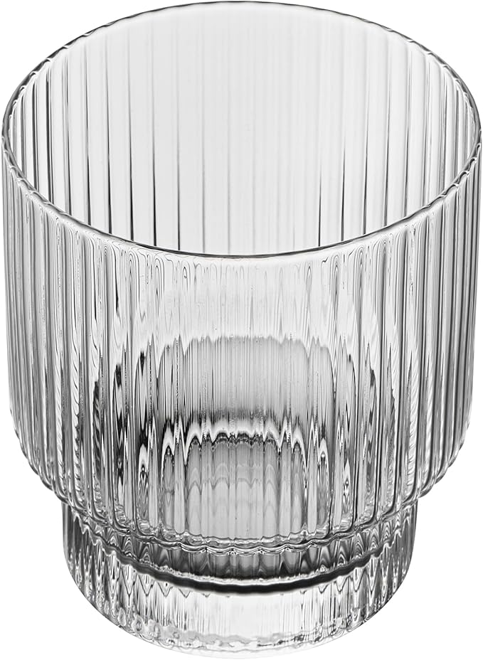 Restaurantware-Vetri 10 Ounce Old Fashioned Glasses, 6 Ribbed Whiskey Glasses - No-Lead, Dishwashable, Clear Glass Tumblers For Scotch, For Drinking Liquor, Cocktail, Bourbon, Cognac, And More