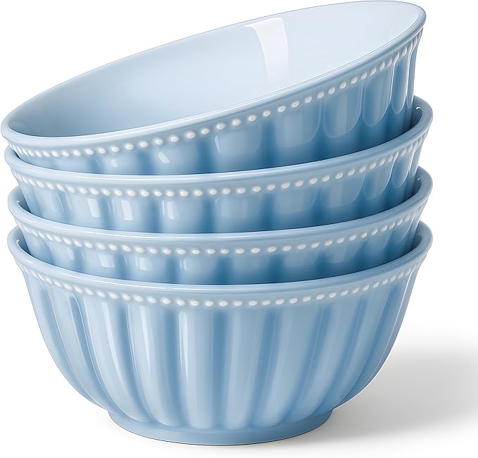 HOMBENE Ceramic Soup Serving Bowls for Kitchen, 6.4 Inch, Set of 4, Cereal Bowl Porcelain, Oven & Microwave Safe, Blue