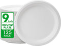 RACETOP Disposable Compostable Paper Plates 9 Inch [125 Pack], White Bagasse, Heavy-Duty Biodegradable Paper Plates, Eco-Friendly, Made of Natural Sugarcane Fibers