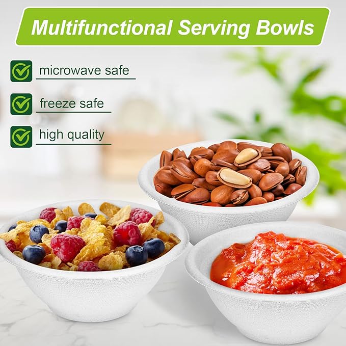 6 oz Small Disposable Bowls, 200 Pack Chili Bowls Disposable, Compostable Paper Bowl For Sauces, Ice Cream, Biodegradable White Bagasse Bowl