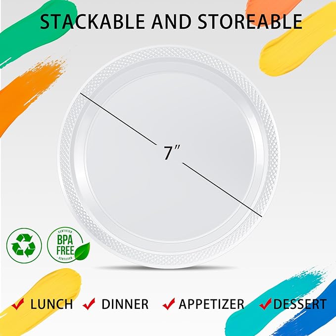 WELLIFE 7 Inch Clear Dessert Plates 150 Count, Clear Disposable Plastic Plates for Party Dessert Cake Appetizers Salad Wedding Engagement St. Patrick's Day Easter