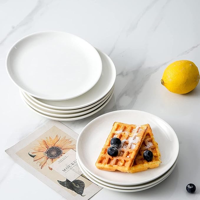 20 Piece Ceramic Appetizer Plates, 5.6 Inch Small Dessert Plates Set, White Round Plates for Bread, Butter, Snack, Lightweight Dinnerware Saucer Sets - Ivory, Oven, Microwave & Dishwasher Safe