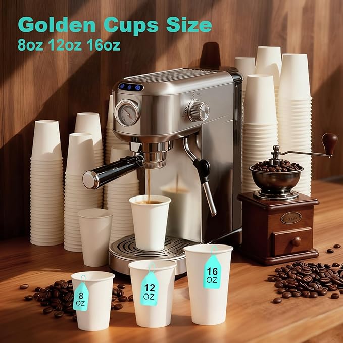 16 oz 160 Pack Disposable Coffee Cups, Bulk White Disposable Paper Cups, Coffee Cups for Hot Tea, Chocolate and Cold Drinks