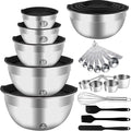 Mixing Bowls Set, 25PCS Stainless Steel Mixing Bowl with Lid Set, Large Nesting Bowls 7, 4.5, 3,2, 1.5QT, Measuring Cups and Spoons Baking Utensils Metal Bowl for Kitchen Prep