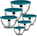 E-far Mixing Bowls with Lids, 12-Piece Stainless Steel Salad Bowls Metal Nesting Bowls for Baking Cooking and Prepping, Airtight Lids & Stackable Design, Size 7, 4.5, 3, 1.5, 1.2, 0.7 QT (Blue)