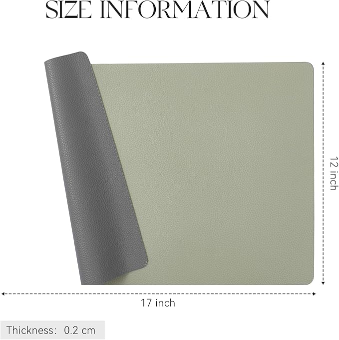 MOSAYT Vinyl Placemats Set of 8, Heat Resistant Place Mats 100% Waterproof Washable & Wipeable Faux Leather Reversible Table Mats for Kitchen Dining Party Outdoor, 12" x 17", Light Grey/Sage Green