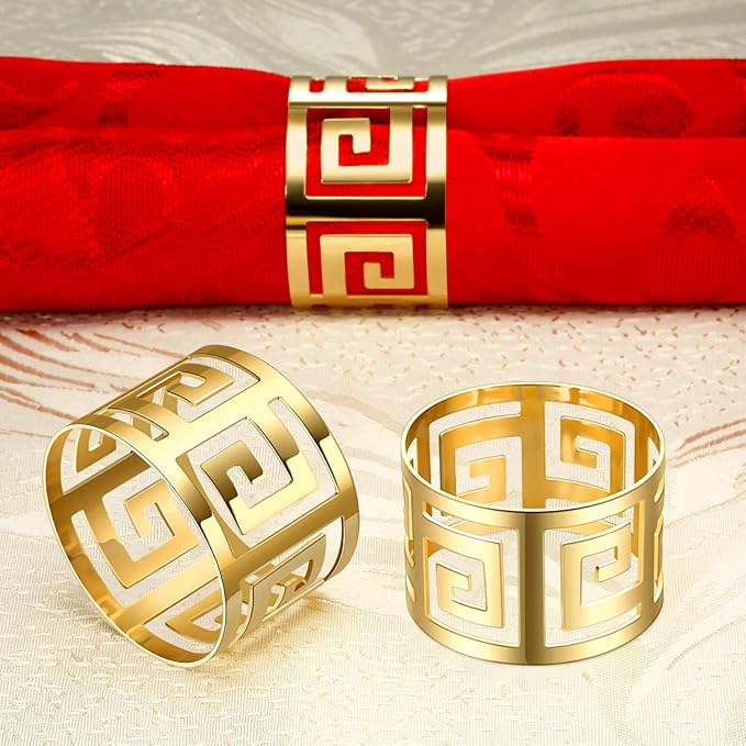 48 Pcs Gold Napkin Rings Hollow Out Napkin Rings Holder Set Metal Serviette Buckle Bulk for Dinner Table Decoration Christmas Holiday Wedding Party Birthday Banquet Gathering