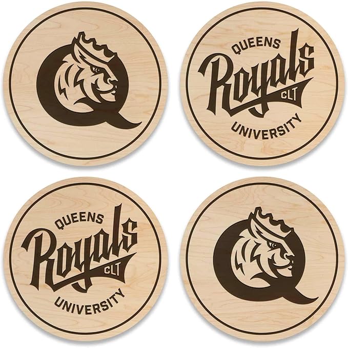 LazerEdge Queens Royals Wooden Coaster Set - Maple Wood - Officially Licensed Product - 4-Pack