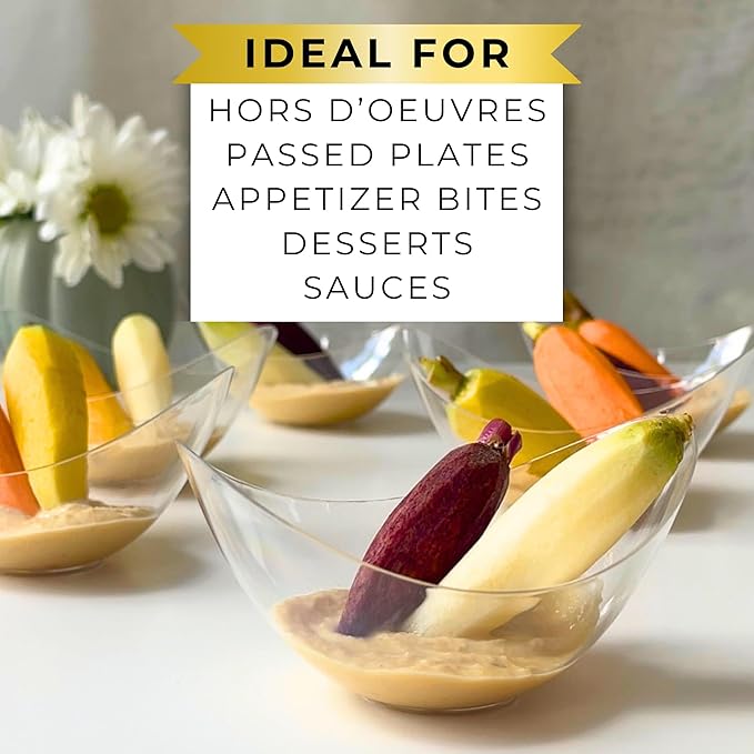 50ct Tiny 2oz Disposable Mini Petal Dessert Bowl|Recyclable Clear Plastic Dessert Cup for Ice Cream and Tastings|Extra Small Plastic Bowls|Ideal Tasting Cups for Weddings and Parties|CMJJ