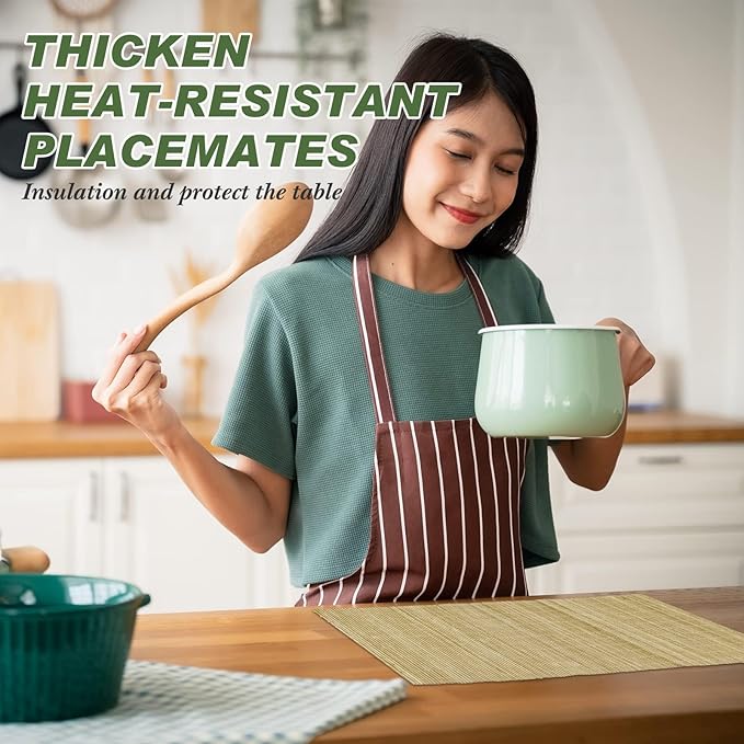 Patelai 12 Set Bamboo Placemats 15.8 x 12 Inch Sushi Rolling Mat Japanese Style Wicker Placemats Washable Heat Resistant Table Mats for Dinner Kitchen Wedding Party (Natural)