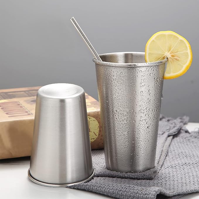 8 Pack 16oz Stainless Steel Pint Cup,Healthy Unbreakable and Stackable,Metal Drinking Glasses
