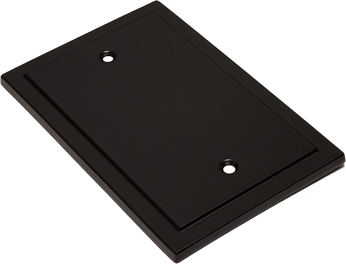 Henne Bery Modern Edge Switch Plate Wall Plate Outlet Cover, Durable Solid Zinc Alloy (Single Blank 2PK, Matte Black)