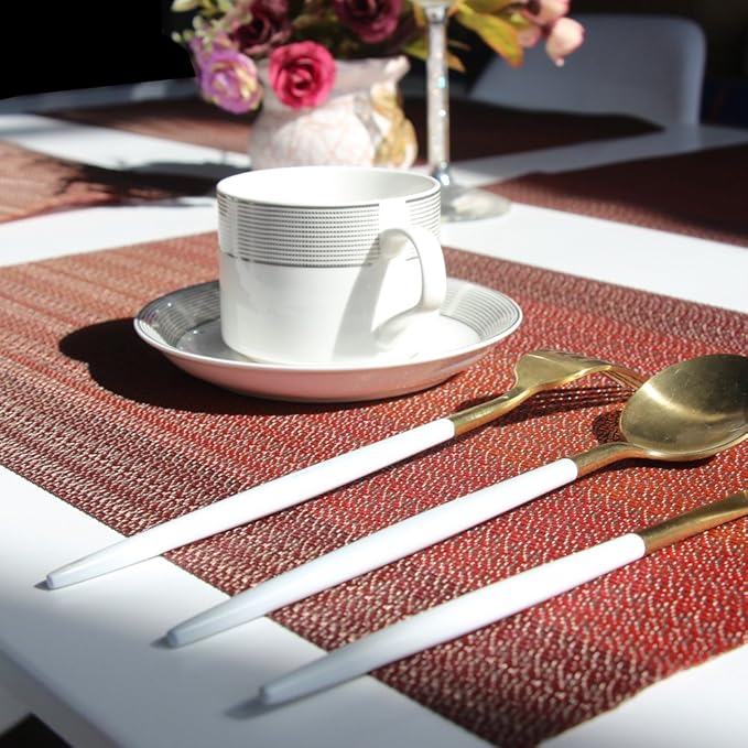 Table Mats for Dinner Washable Easy to Clean PVC Placemat for Kitchen Table Heat-resistand Woven Vinyl Placemats (4, Red)