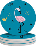 4-Piece Round Absorbent Ceramic Coaster Set with Cork Base – Durable Drink Coasters for Mugs, Cups, and Tabletop Protection (Crown Flamingo)