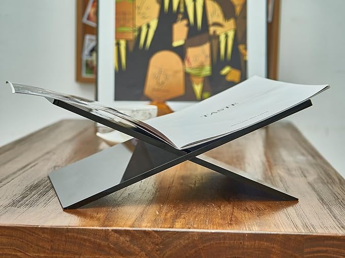 Honygebia Black Acrylic Book Stands - Cross Frame Acrylic Book Holder, Open Bookstand for Display and Reading, Suitable for Art, Bible, Cookbook, Easel, Magazine, Textbooks 12.5" x 9.5" x 5.5"
