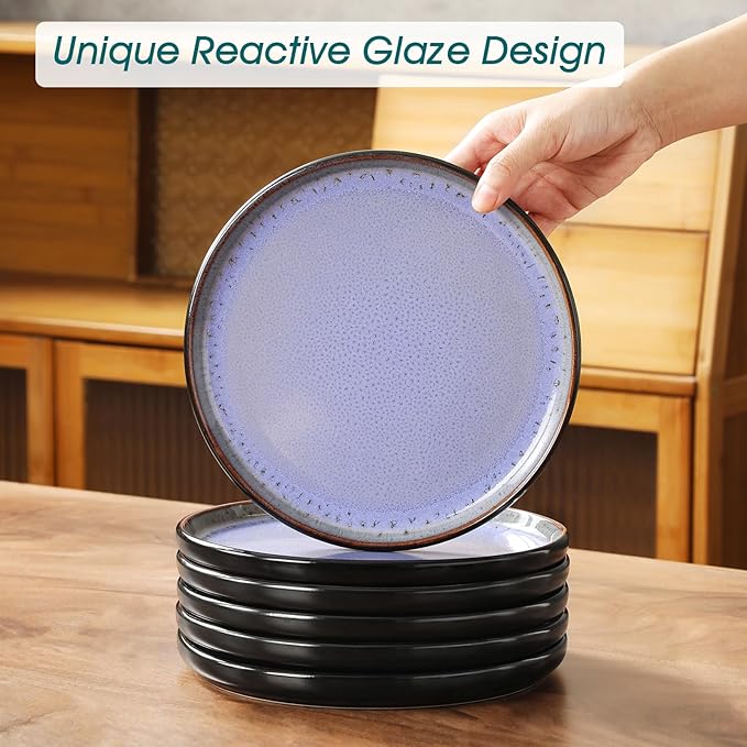 vancasso Plates and Bowls Sets, 24 Pieces Stoneware Dinnerware Sets for 8, Kitchen Dish Set Mircowave and Dishwasher Safe Ceramic Dishware, Purple, Series AMBER