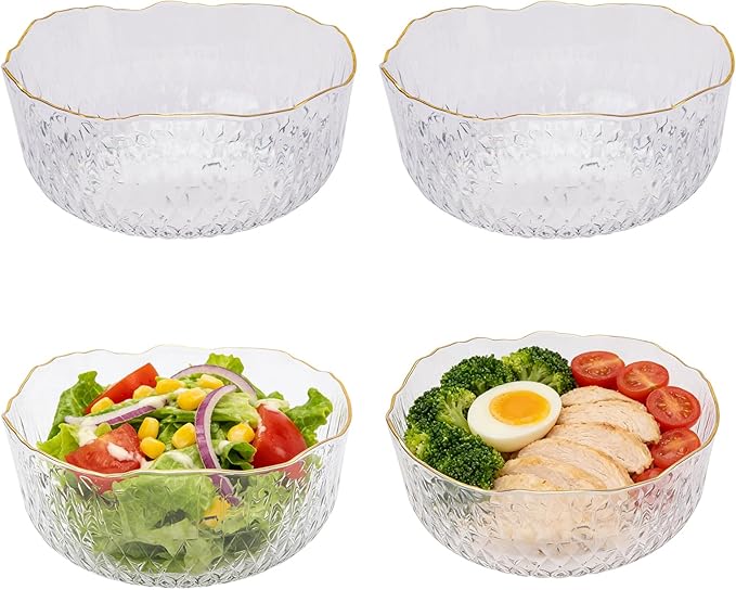 4 Pack 70 Ounce 8 Inch Round Clear Plastic Serving Bowls - Disposable Crystal Salad Mixing Bowls for Party, Salad, Fruit, Snack, Chip, Popcorn Catering