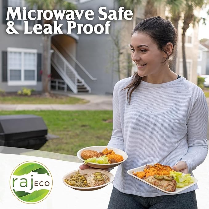 Raj Palm Leaf Plates [50-Pack] 10" Round Plates (4 CASES - 200 PACK) like Bamboo plates Disposable, Strong, Decorative Compostable Tableware for weddings, Lunch, Dinner, Birthday, Camping, Outdoor