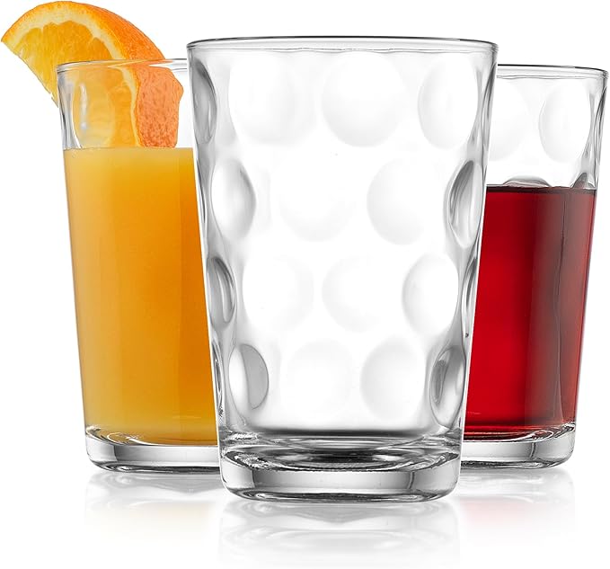 Home Essentials Drinking Glasses Set of 10 Juice Glass Cups, 7 oz Glassware, Inner Circular Lensed Small Glasses. Ideal for Juice, Milk, Water; Dishwasher Safe.