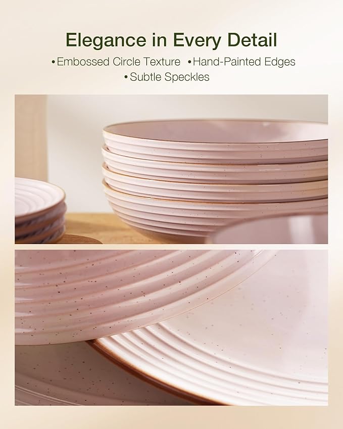 Famiware Jupiter Dinnerware Set, Plates and Bowls Dish Sets for 4 (12 Pieces), Microwave and Dishwasher Safe Stoneware Speckled Tableware, Chip and Scratch Resistant, Light Pink