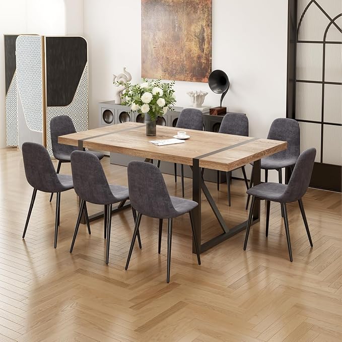 9 Piece Dining Table Set for 8,Modern 71'' Rectangle Wood Dining Table and Fabric Dining Chairs 8,Kitchen Table and Chairs for 8,Ideal for Kitchen Dining Room