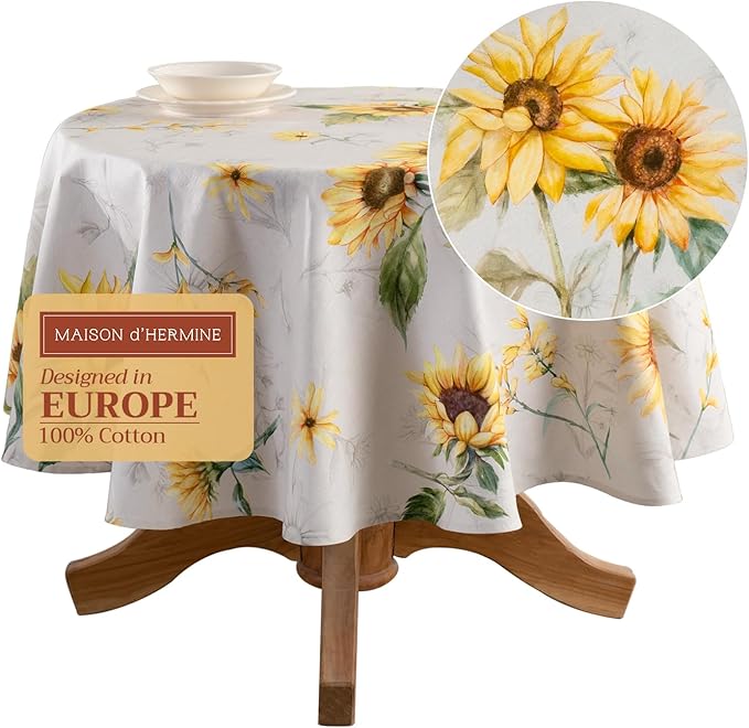Maison d' Hermine Table Cloth Round Table 100% Cotton 69 Round Inches Tablecloth Reusable Decorative for Dining Room Farmhouse Home Valentines Day Decorations Spring Summer - Candice