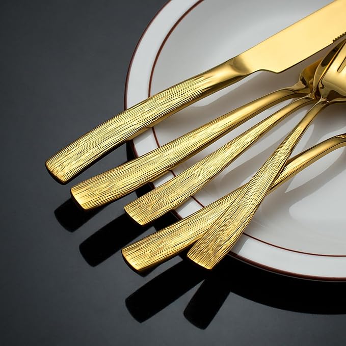40-Piece Gold Silverware Set for 8, CITESANA Heavy Duty Stainless Steel Flatware Set with Ripple Handles, Mirror Polished Kitchen Cutlery Set