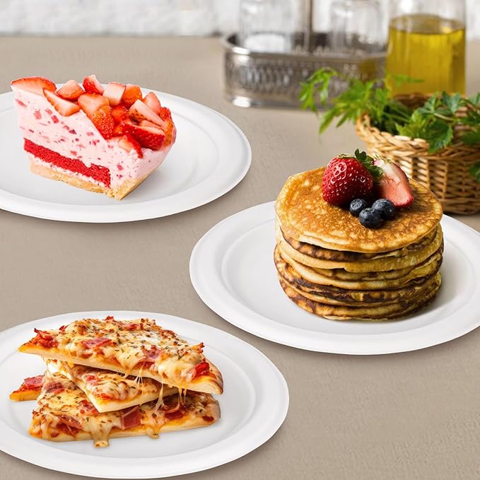 Small Plates Disposable, 6 Inch Paper Plates Bulk Heavy Duty, Compostable, White, 500 Count
