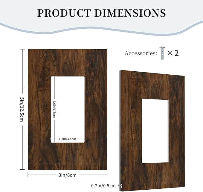 Outlet Covers Brown Rustic Wood Grain Vintage Wooden Texture 1 Gang Wall Plate Single Rocker Light Switch Cover Decorative GFCI Receptacle Electrical Switchplate for Cabin Bedroom Decor（2 Pack）