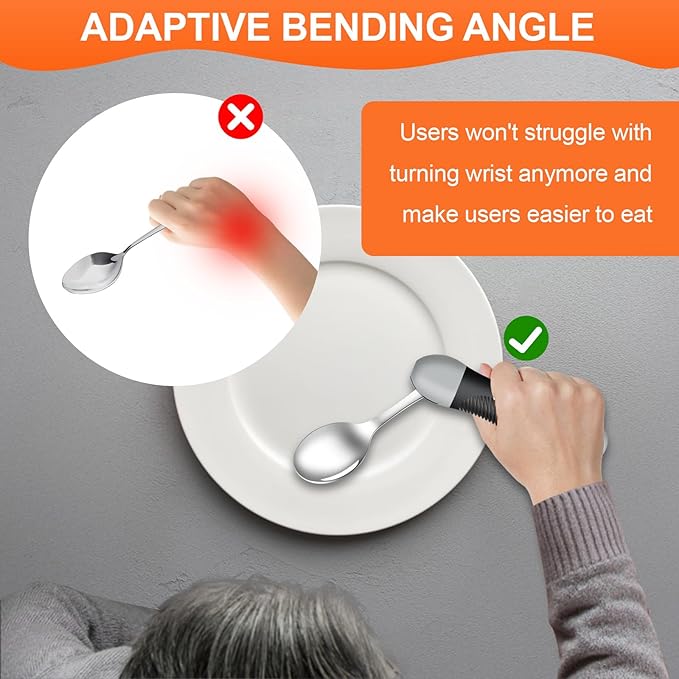 Weighted & Swivel Adaptive Utensils for Hand Tremors,Parkinson‘s - Comfort Grip Silverware Set, Eating Aids for Arthritis, Elderly & Weak Hands (Spoon & Fork)