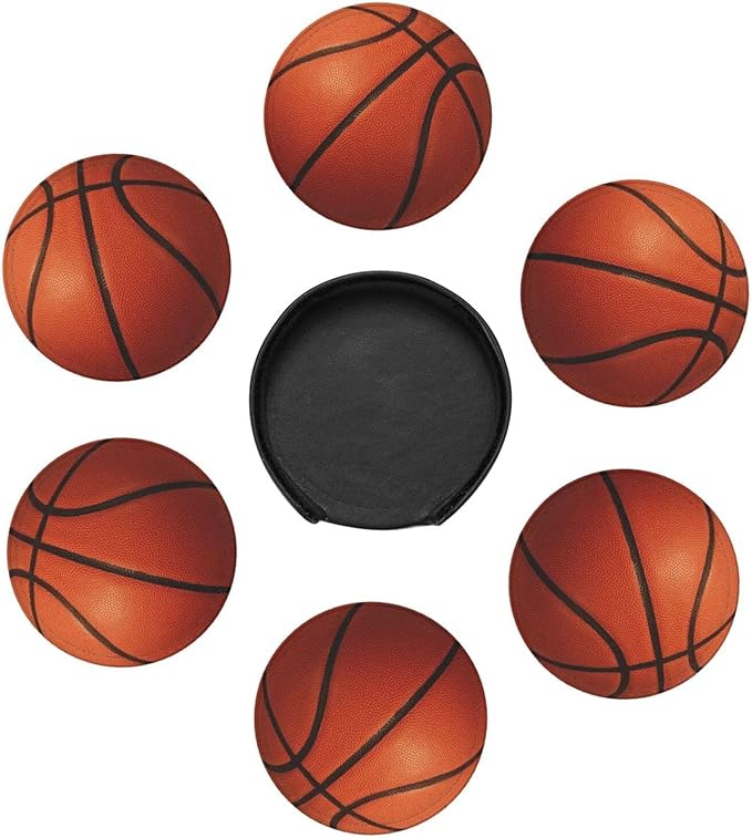 Basketball Coasters for Drinks with Holder Leather Coasters Set of 6 for Coffee Table