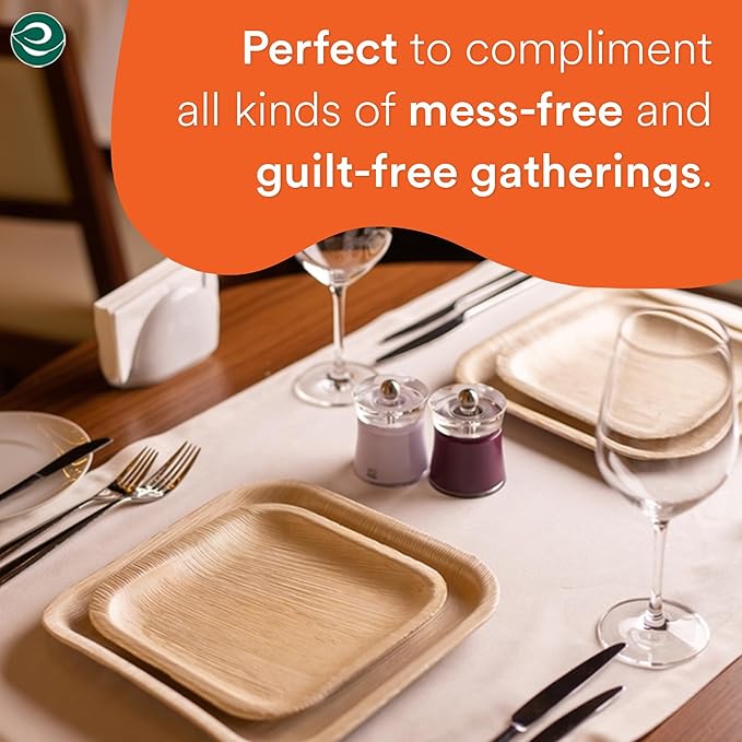 ECO SOUL Palm Leaf Square Plates 7" & 10" (100 Count) Compostable|Biodegradable| Eco-Friendly Disposable Party Plates for Appetizers - Dinner Parties, Wedding & Events