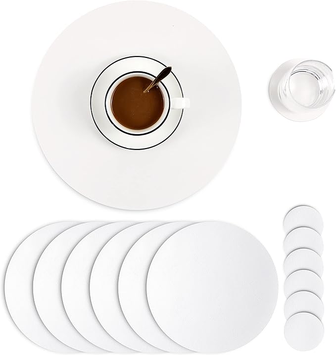 Embossed PU Leather Placemats, Waterproof Coffee Coasters, Kitchen Table Mats, Easy to Wipe Off for Dining Round Table