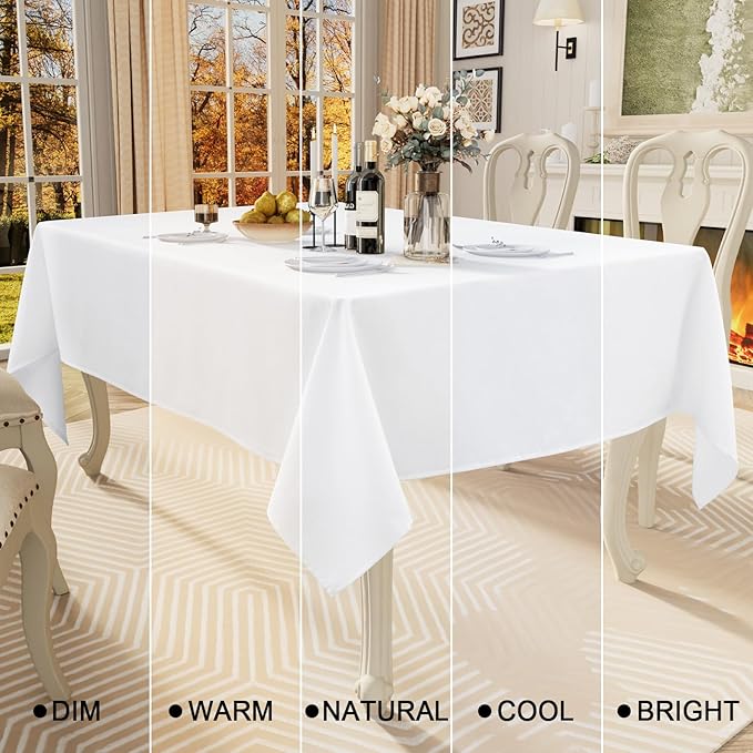 Smiry Rectangle Table Cloth Linen Textured, Waterproof Spillproof Anti-Wrinkle Burlap Tablecloth, Washable Decorative Fabric Table Cover for Dining, Party, Banquet, 54 x 78 Inch, White