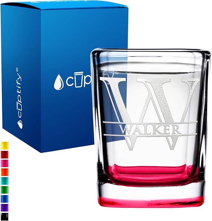 Personalized Square Shot Glasses Red Bottom 2oz Engraved Initial and Name Custom Gifts, Weddings, Birthdays, Party, Event, Decorations