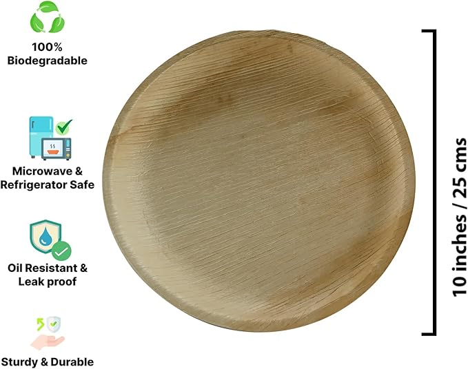 Harshu Areca Round Flatware - 20 Pack, Biodegradable Palm Leaf Plates, Eco-Friendly Disposable Tableware for Parties, Events, and Catering (Round Plate, 7" (18cm) - 20 Pack)