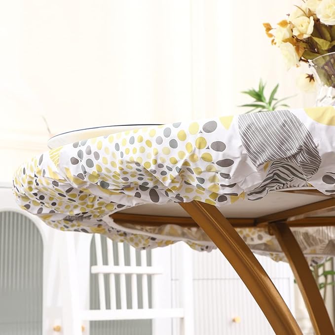 Walrus Round Vinyl Fitted Tablecloth with Flannel Backing Elastic Edge Design Table Cover Waterproof Oil-Proof PVC Table Cloth Stain-Resistant Best for 45"-56" Round