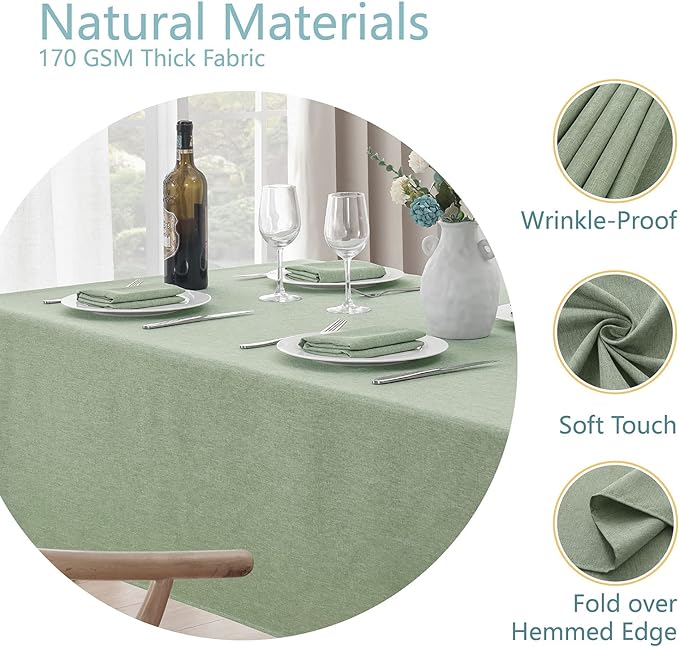 2 Pack Rectangle Tablecloth, 60x84 inch, Water Resistant Wrinkle Free Linen Textured Table Cloth Washable, Decorative Fabric Table Cover for Dining, Party and Camping, Sage Green