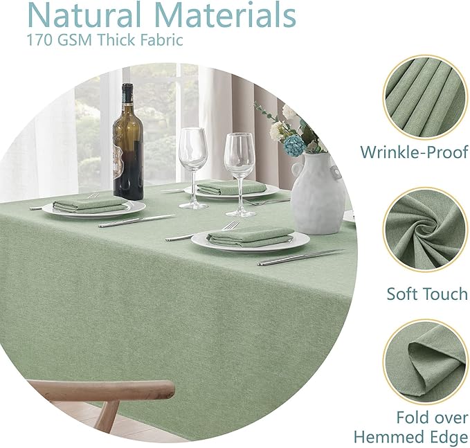 Rectangle Tablecloth Linen Textured Waterproof & Stain Resistant Table Cloth Wrinkle Free Decorative Fabric Farmhouse Table Cover for Dining/Party/Buffet/Wedding, 60 x 84 Inch, Sage Green