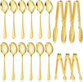 Mwellewm 18Pcs Serving Utensils, Serving Spoons for Buffet, Serving Tongs for Food, Large Slotted Spoons, Stainless Steel Banquet Cutlery Set for Parties Weeding Birthday Entertaining Catering(Gold)